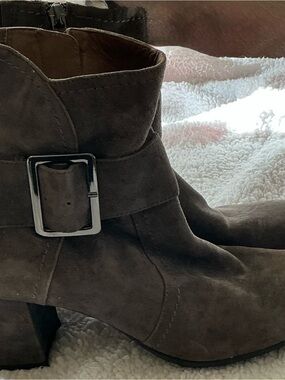 Earthies Gray Suede Ankle Booties with Buckle